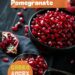 A vibrant photo showing freshly extracted pomegranate seeds in a bowl, with a halved pomegranate and a spoon nearby. The background is a dark, black wooden texture surface. This image demonstrates pomegranate preparation techniques.